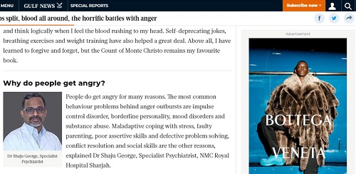 dr shaju george was quoted on an article titled why do people get angry on gulf news