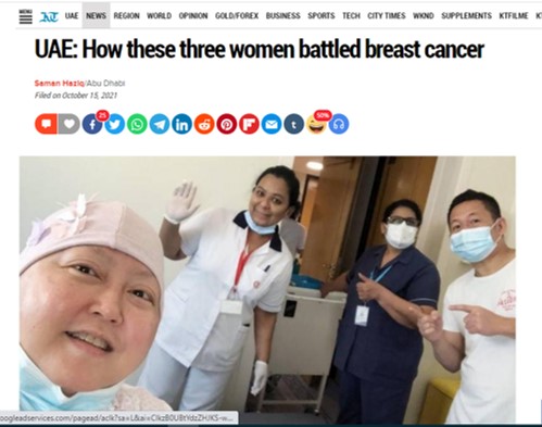nmc featured in the khaleej times on account of a breast cancer survivors story 001
