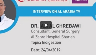 Dr. Ali Al Ghrebawi, Consultant, General Surgery spoke on “Indigestion” in a live TV Interview on Al Arabiya TV. 
