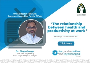 Dr. Shaju George Specialist Physiatrist, NMC Royal Hospital Sharjah give online health talk with Supreme Council of Family Affairs.