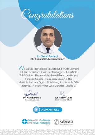 Congratulations Dr. Piyush Somani, HOD & Consultant Gastroenterology, NMC Royal Hospital Sharjah.